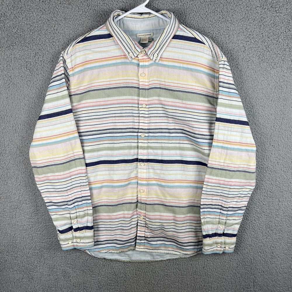 Carbon 2 Cobalt Mens Long Sleeve Button Down Shirt Multicolor Striped Size XL
